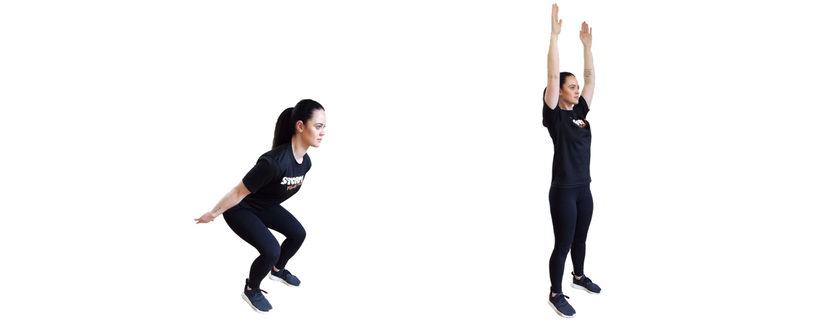 Squat to overhead arm swing
